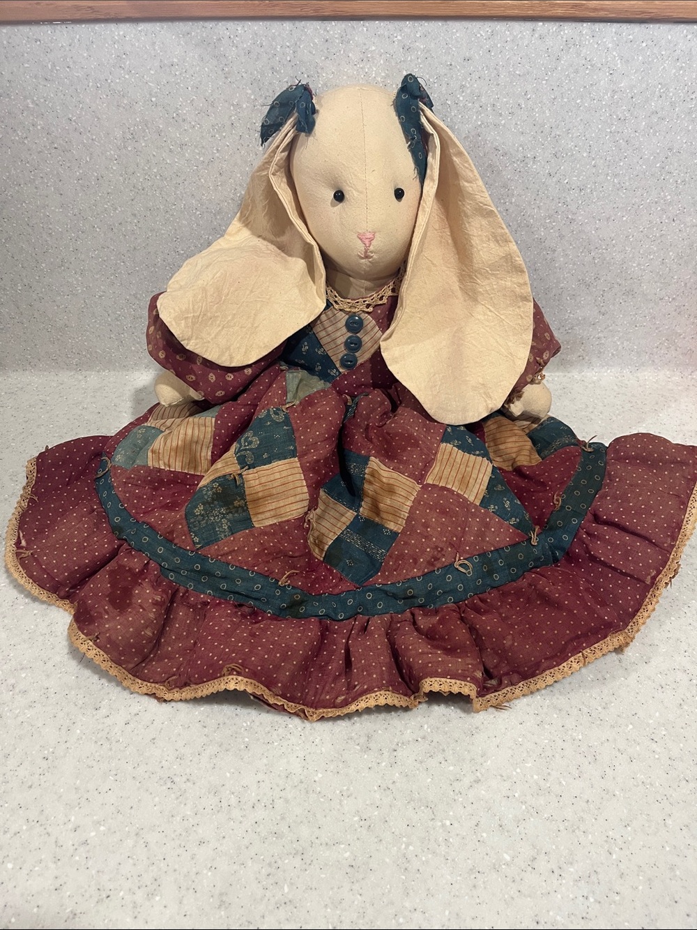 Vtg Bunny Rabbit Antique Quilt Dress Handmade Cottage Grandma Core 80s Farmhouse